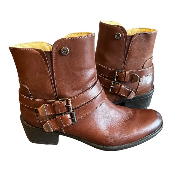 Bussola brown leather two buckle ankle booties short boots size 39 US 9 - Picture 1 of 11